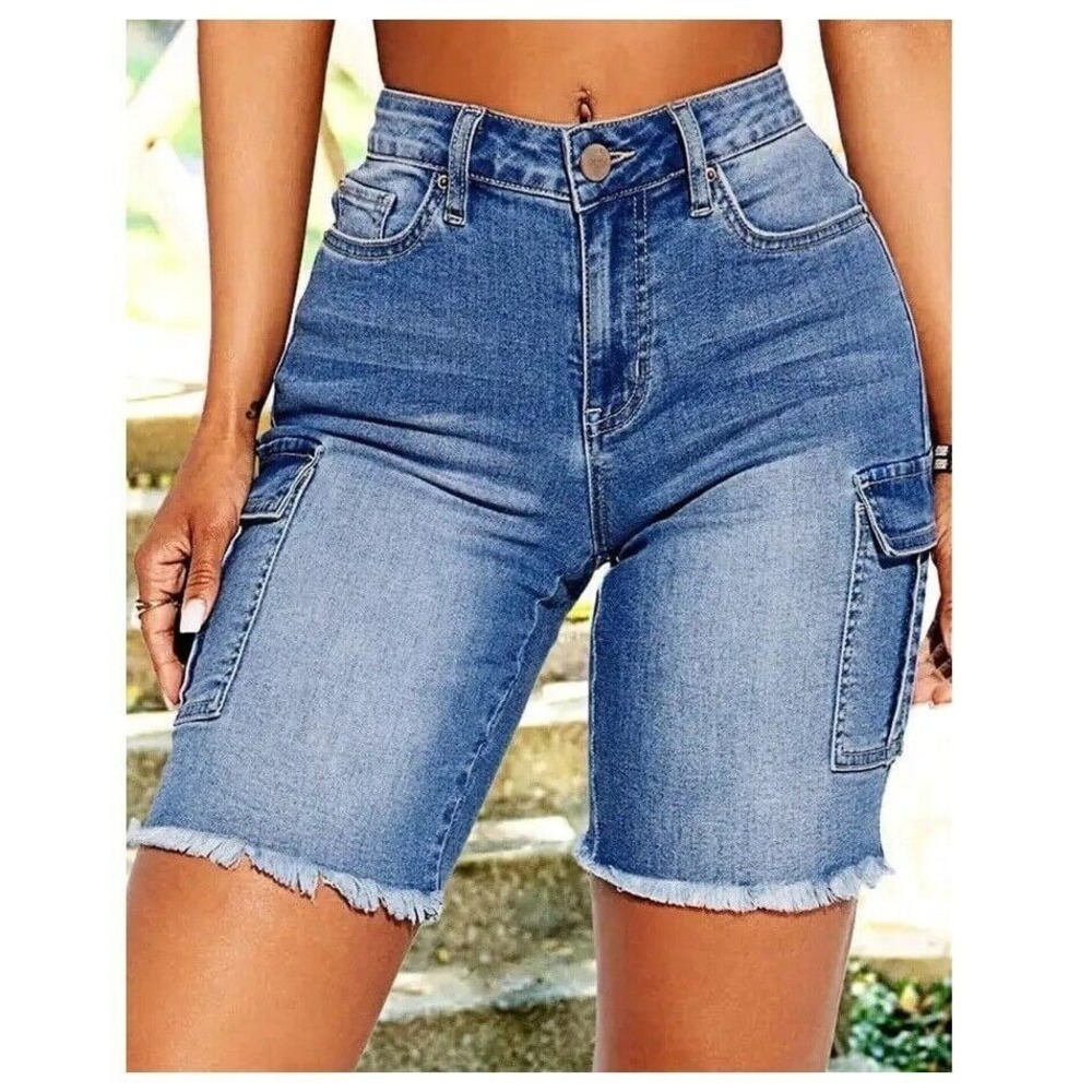 Jean Shorts for Women High Waisted Trendy Casual Distressed Stretchy Denim L